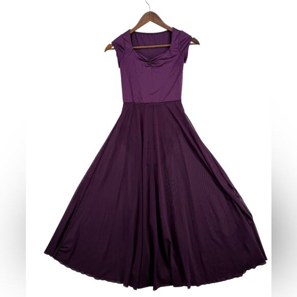 Weissman Purple Cap-Sleeve Leotard Dress With Mesh Skirt Large Child (LC) - Picture 2 of 7